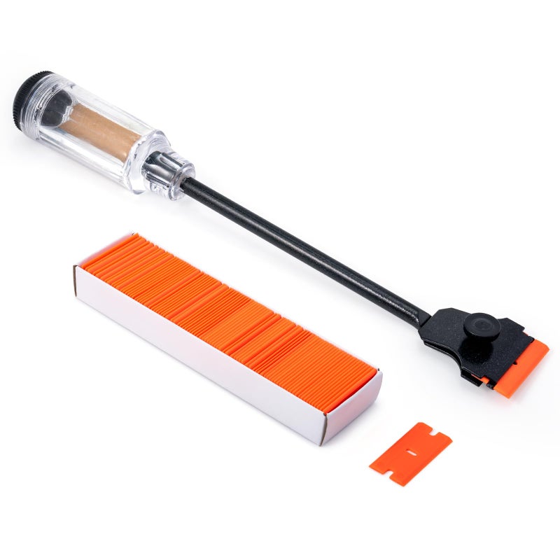 FOSHIO 1PCS Automotive Razor Scraper Car Tint Vinyl Tool Application with 12" long Handle 100pcs Plastic Razor Blade - Image 1